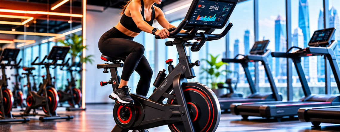 Modern commercial cardio exercise bike in a premium gym designed for comfortable and low-impact workouts