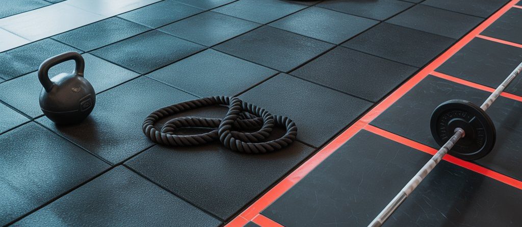 Modern CrossFit gym in Qatar featuring durable rubber flooring, functional training equipment, weightlifting area, and professional fitness setup.