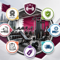 Premium gym equipment with quality, warranty, pricing, delivery, and support icons representing the key factors for choosing a reliable gym equipment supplier in Qatar.