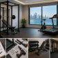 Modern home gym setup in Qatar featuring strength training and cardio equipment in a stylish indoor fitness space