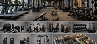 Modern gym interior featuring cardio machines, strength equipment, free weights, power racks, and functional training zones designed for a complete new gym setup.
