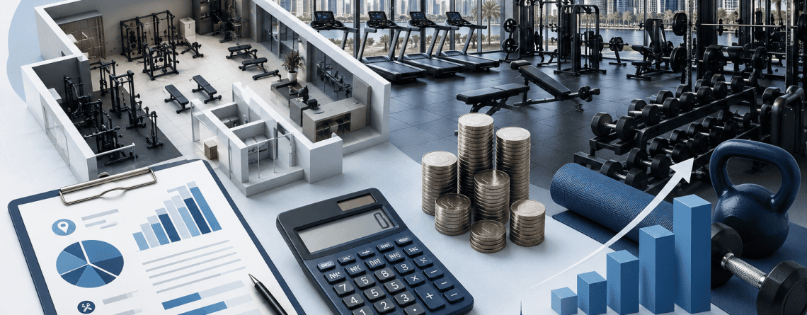 Cost of Opening a Gym in Qatar – Complete Budget Breakdown for Fitness Entrepreneurs in 2026 infographic featuring gym startup costs, investment categories, and planning tips.